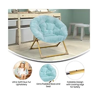 Emma+Oliver Io Kid'S Folding Saucer Chair With Cozy Faux Fur Upholstery And Metal Frame For Playroom, Bedrooms, Nursery And More