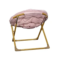 Io Kid'S Folding Saucer Chair With Cozy Faux Fur Upholstery And Metal Frame For Playroom, Bedrooms, Nursery More