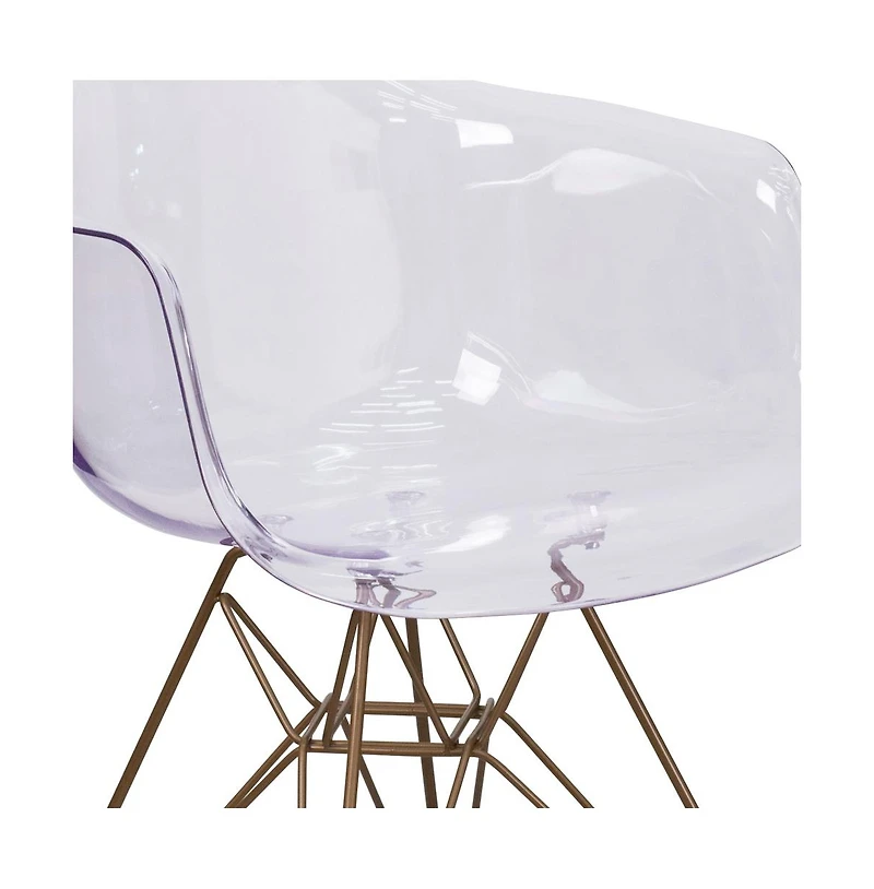 Transparent Side Chair With Arms And Gold Base