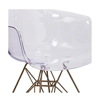 Transparent Side Chair With Arms And Gold Base