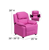 Deluxe Padded Contemporary Kids Recliner With Storage Arms