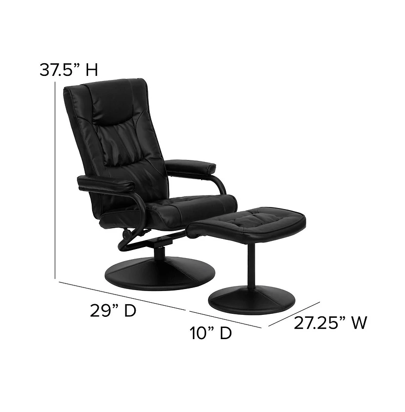 Contemporary Multi-Position Recliner & Ottoman W/ Wrapped Base