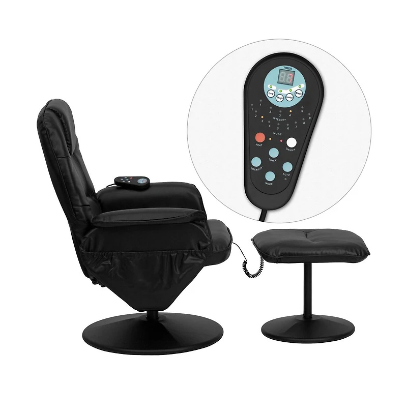 Massaging Multi-Position Recliner With Deep Side Pockets And Ottoman With Wrapped Base