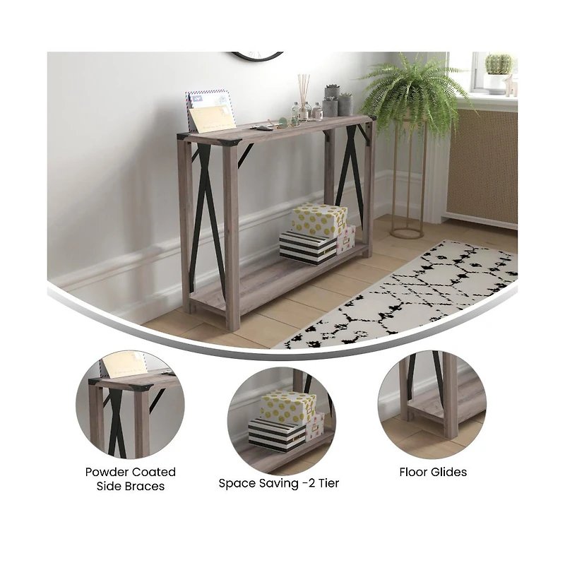 Merrick Lane Green River Modern Farmhouse Engineered Wood Sofa Table And Powder Coated Steel Accents