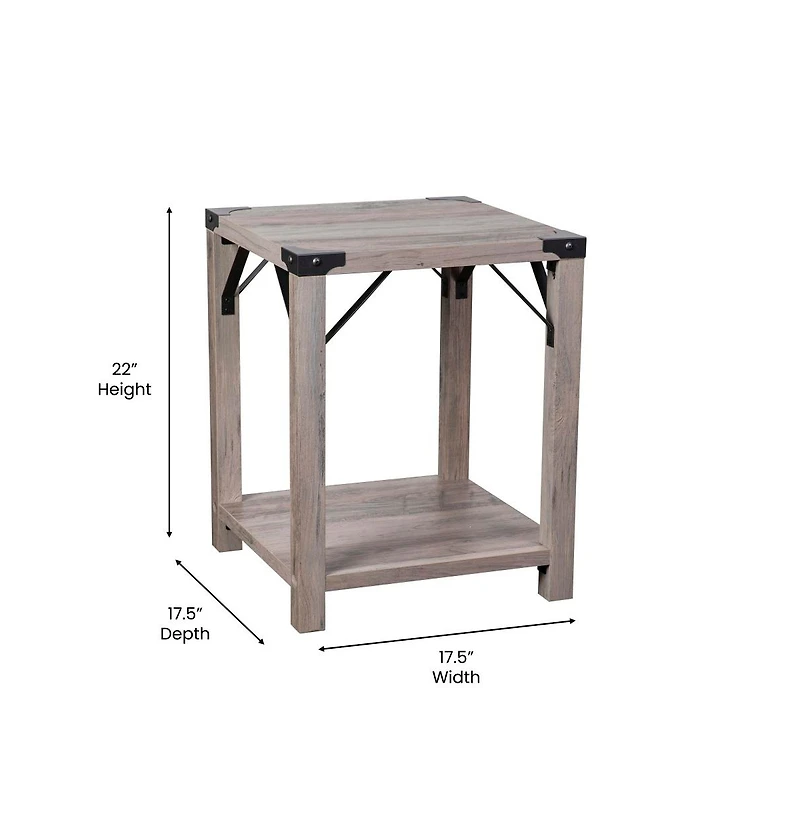 Merrick Lane Green River Modern Farmhouse Engineered Wood End Table And Powder Coated Steel Accents