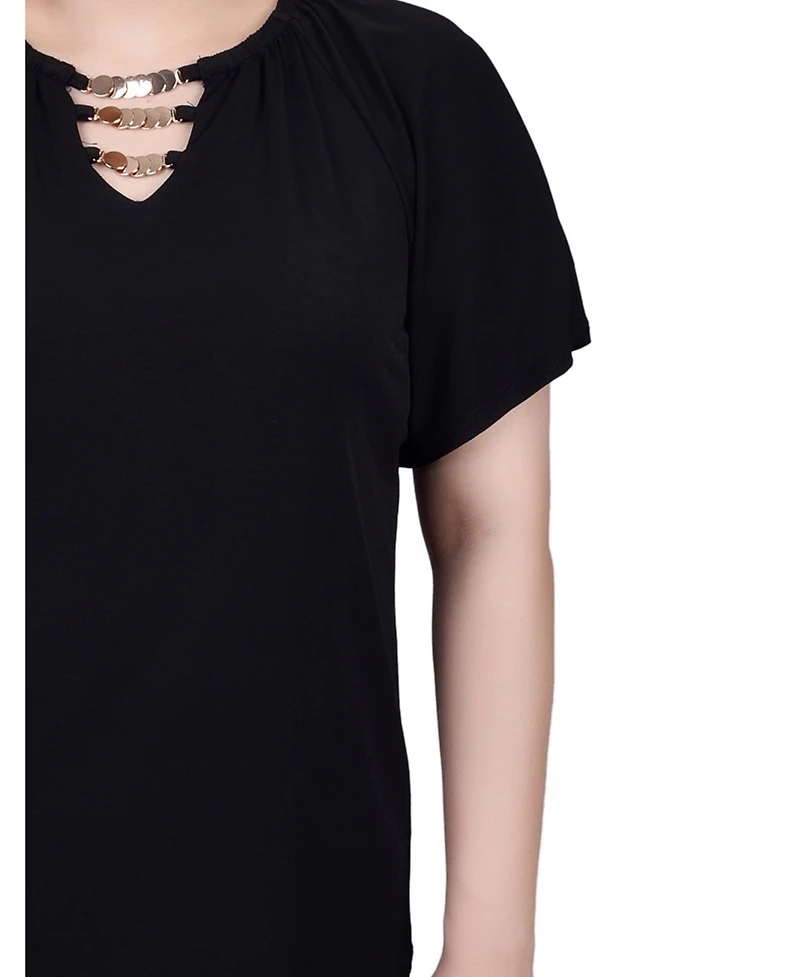 Ny Collection Raglan Sleeve Top with Chain Details