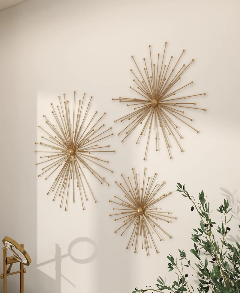 Rosemary Lane Gold Metal Starburst 3D Wall Decor, Set of 3 13", 17", 21"W