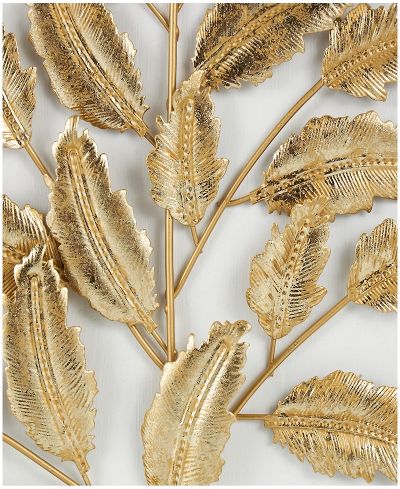Rosemary Lane Gold Wood Leaf 3D Wall Decor with Beveled Frame, Set of 2 13"W, 17"H