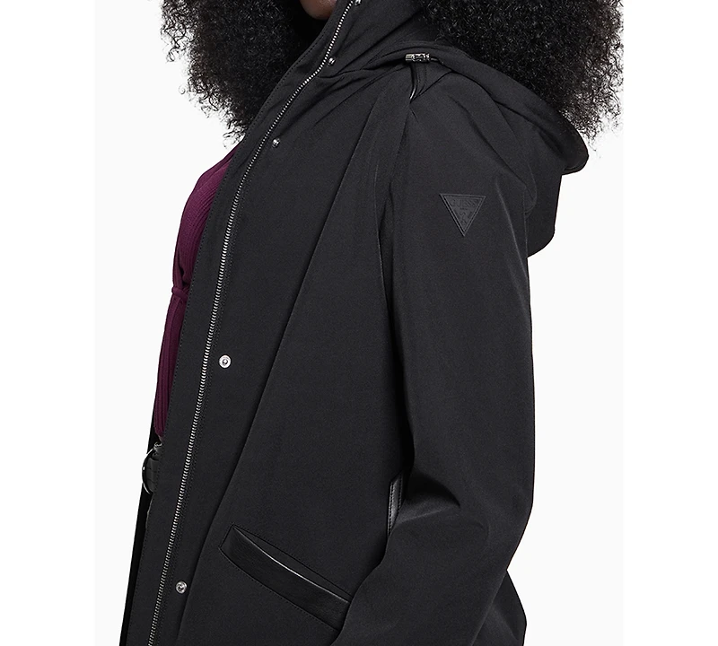 Guess Women's Faux-Fur-Trim Hooded Belted Raincoat
