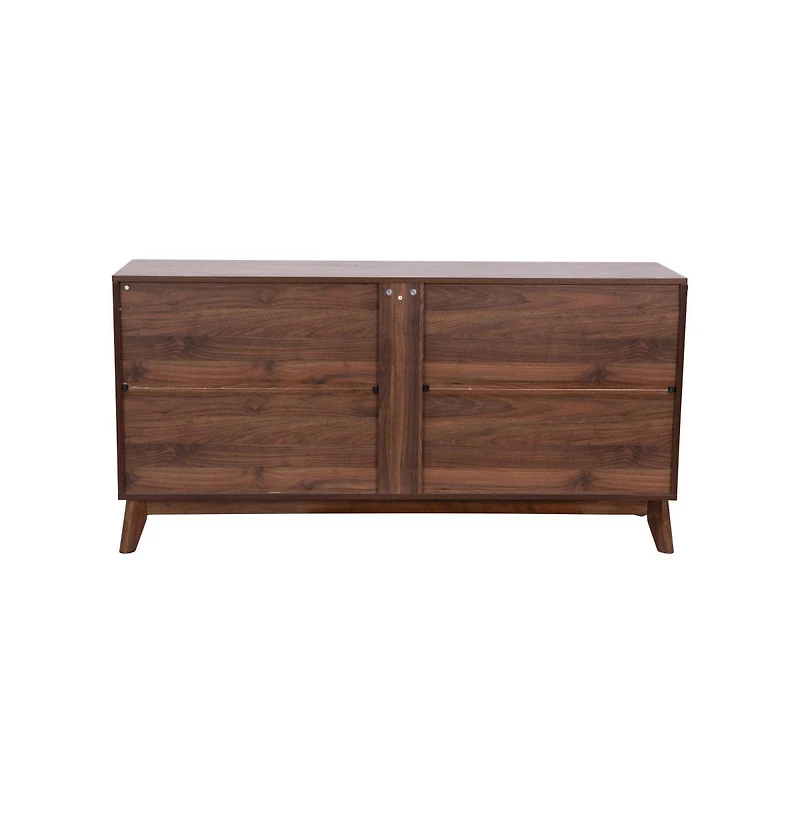 Emma+Oliver Beverly Mid-Century Modern Wooden Buffet With Soft Close Doors, Shelving And Sleek Tapered Legs With Protective Floor Glides