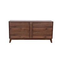 Emma+Oliver Beverly Mid-Century Modern Wooden Buffet With Soft Close Doors, Shelving And Sleek Tapered Legs With Protective Floor Glides