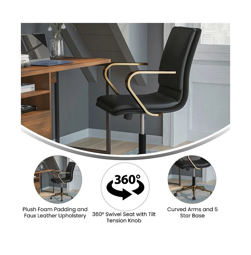 Merrick Lane Artemis Mid-Back Home Office Chair With Armrests, Height Adjustable Swivel Seat And Five Star Base