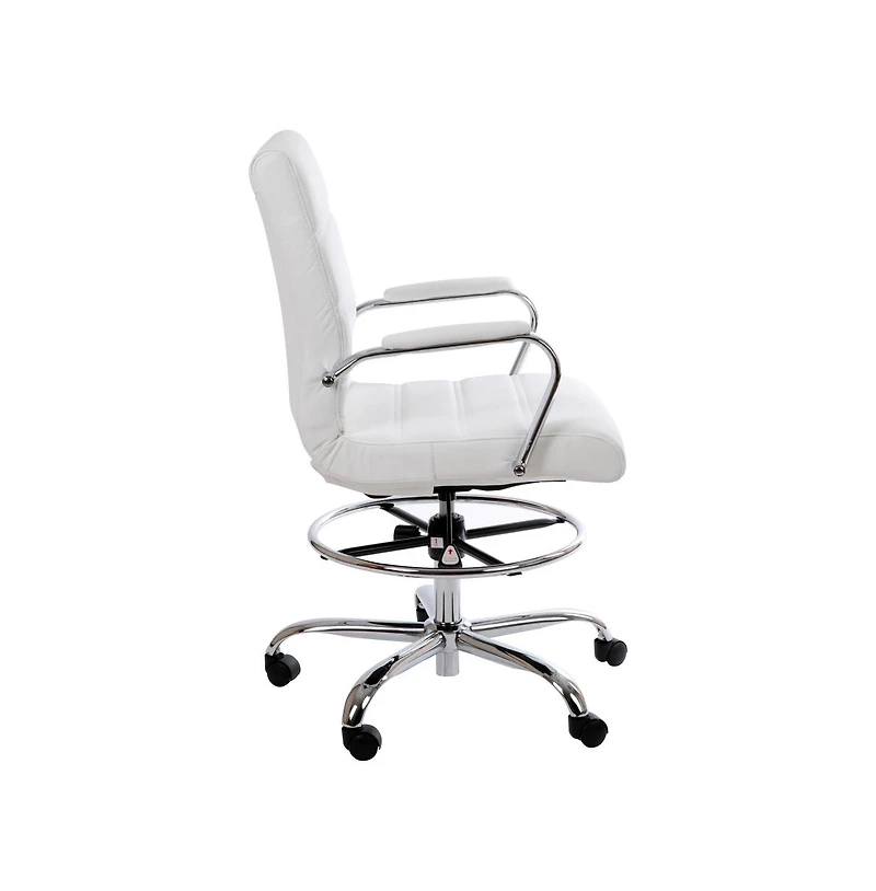 Merrick Lane Tevia Mid-Back Drafting Chair With Adjustable Foot Ring Upholstered Swivel Chair With Chrome Base