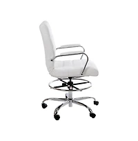 Merrick Lane Tevia Mid-Back Drafting Chair With Adjustable Foot Ring Upholstered Swivel Chair With Chrome Base