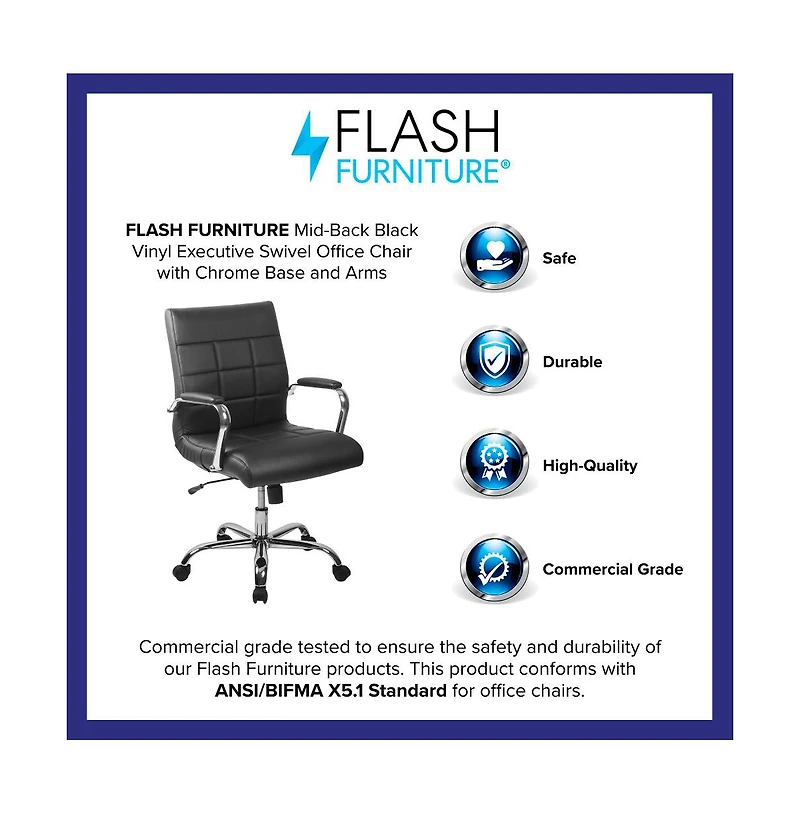 Emma+Oliver Mid-Back Vinyl Executive Swivel Office Chair With Chrome Base And Arms