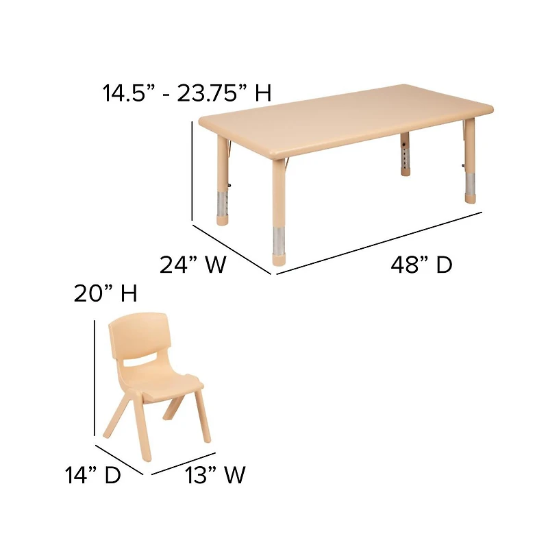 Emma+Oliver 24"W X 48"L Rectangular Plastic Height Adjustable Activity Table Set With Chairs