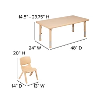 Emma+Oliver 24"W X 48"L Rectangular Plastic Height Adjustable Activity Table Set With Chairs