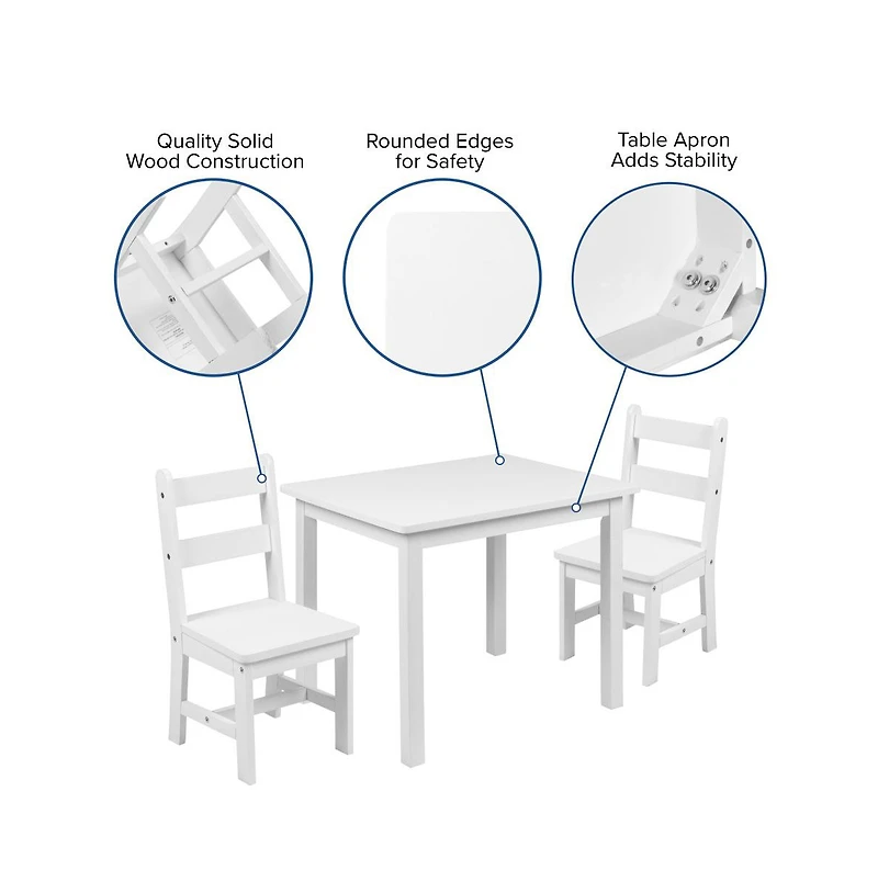 Emma+Oliver Kids 3 Piece Solid Hardwood Table And Chair Set For Playroom, Kitchen