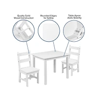 Emma+Oliver Kids 3 Piece Solid Hardwood Table And Chair Set For Playroom, Kitchen