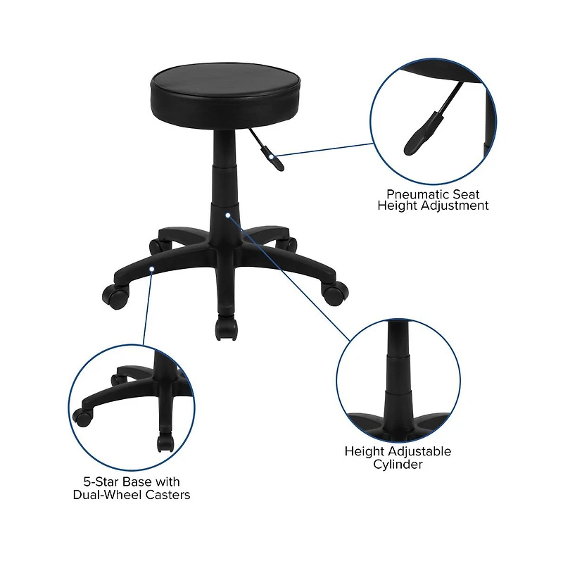 Emma+Oliver Adjustable Doctors Stool On Wheels With Ergonomic Molded Seat