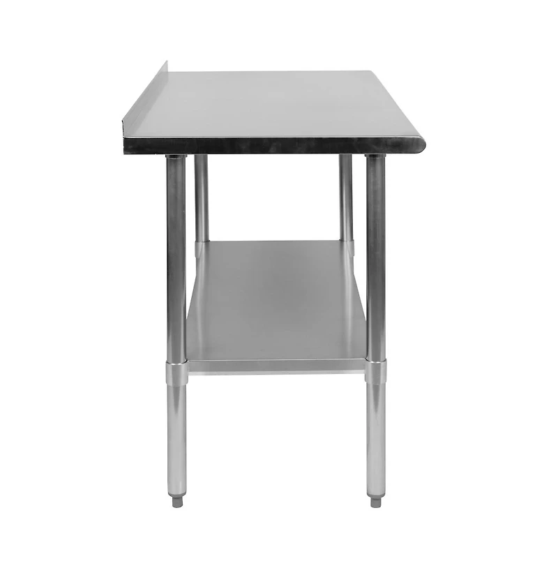 Stainless Steel 18 Gauge Prep And Work Table With Backsplash And Shelf