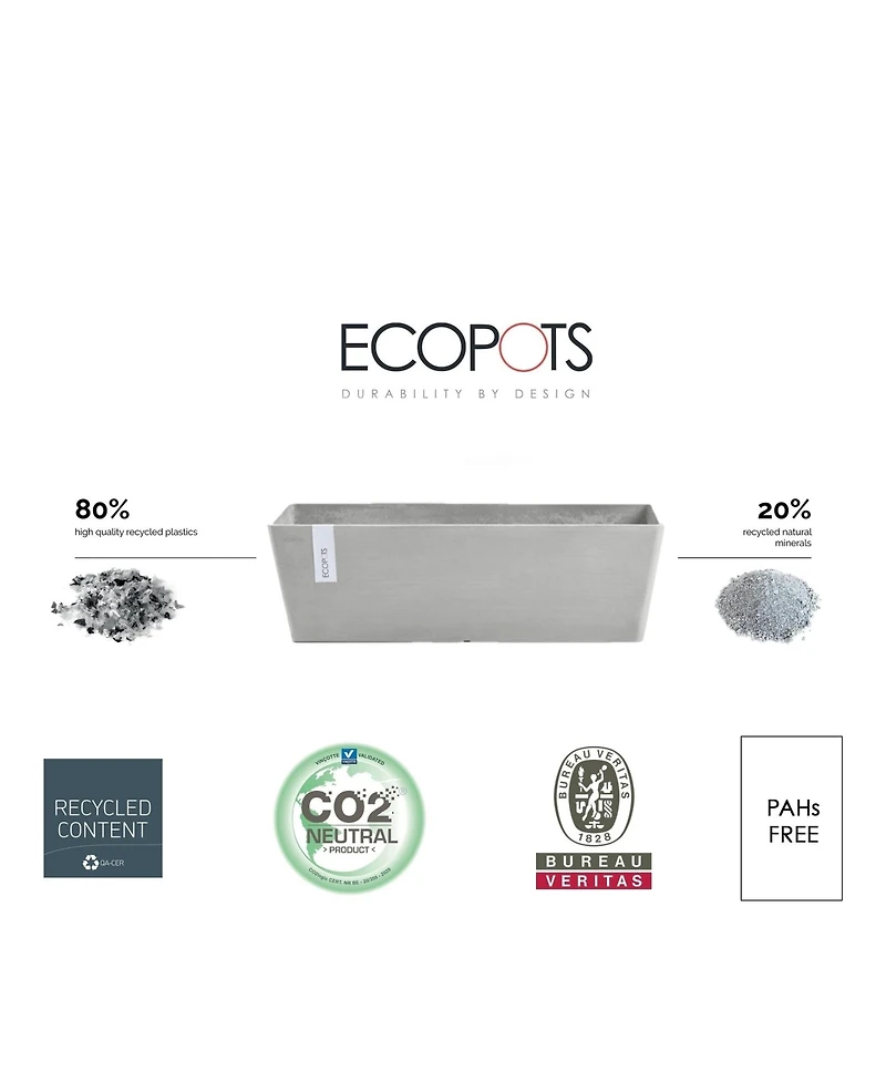 Ecopots Modern Recycled Bruges Plastic Rectangular Flower Pot Planter