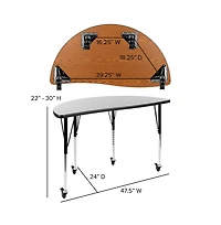 Emma+Oliver Mobile 47.5" Half Circle Wave Flexible Collaborative Adjustable Height Activity Table