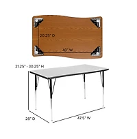 Emma+Oliver 28"W X 47.5"L Rectangle Wave Flexible Collaborative Adjustable Height Activity Table