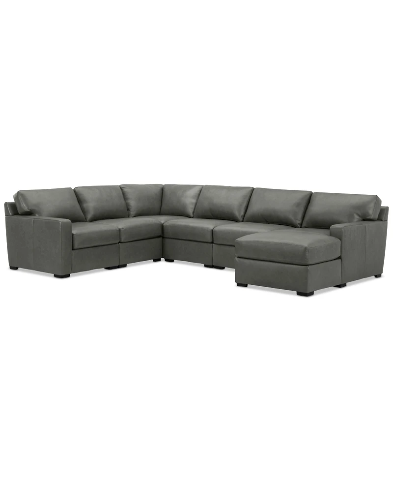 Radley 129" 6-Pc. Leather Square Corner Modular Chaise Sectional, Created for Macy's