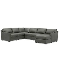 Radley 129" 6-Pc. Leather Square Corner Modular Chaise Sectional, Created for Macy's