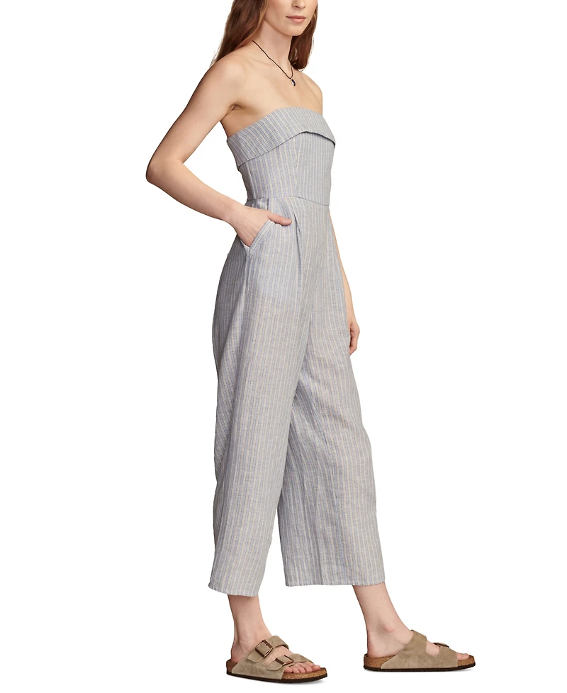 Lucky Brand Women's Striped Strapless Cotton-Linen Cropped Jumpsuit