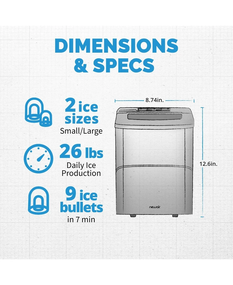 Newair 26 lbs. Countertop Bullet Ice Maker in Silver