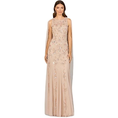 Lara Women's Mermaid Beaded Dress with Long Cape