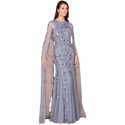 Lara Women's Mermaid Beaded Dress with Long Cape