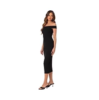 Kyla Off Shoulder Ribbed Midi Dress