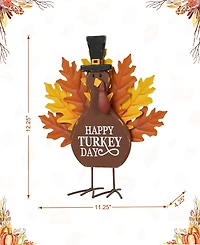 Glitzhome 12.25"H Thanksgiving Wooden Metal Turkey Table Decor