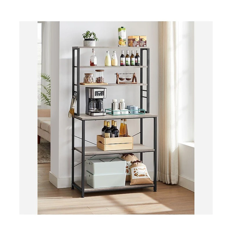 Slickblue 6-tier Industrial Baker's Rack Microwave Oven Stand With 6 Hooks And Metal Frame