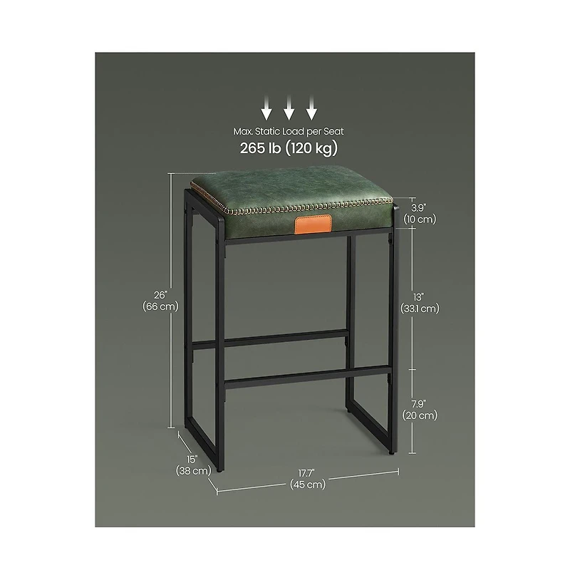 Counter Height Bar Stools Set of 2, Synthetic Leather with Stitching