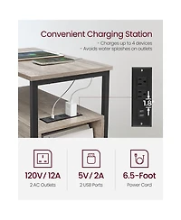 Narrow Nightstand Side Table With Usb Ports, Charging Station And Drawers
