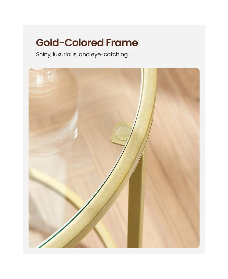 Slickblue Round Side Table, Glass End Table With Metal Frame, Small Coffee Accent Table Set of 2