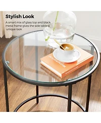 Slickblue Round Side Table, Glass End Table With Metal Frame, Small Coffee Accent Set of 2