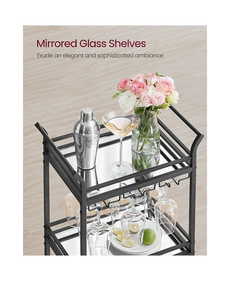 Slickblue Small Bar Cart With 3-tier Mirrored Shelf