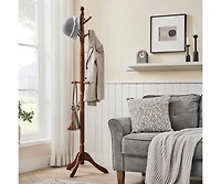 Slickblue Coat Rack With 10 Hooks, Rubber Wood Coat Tree Free Standing, For Clothes, Hats, Handbags, Umbrella