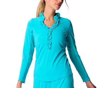 G Lifestyle Clothing Women's Long Sleeve Double Ruffle Top Flamingo XLarge