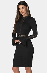 bebe Women's High Neck Lace Midi Dress