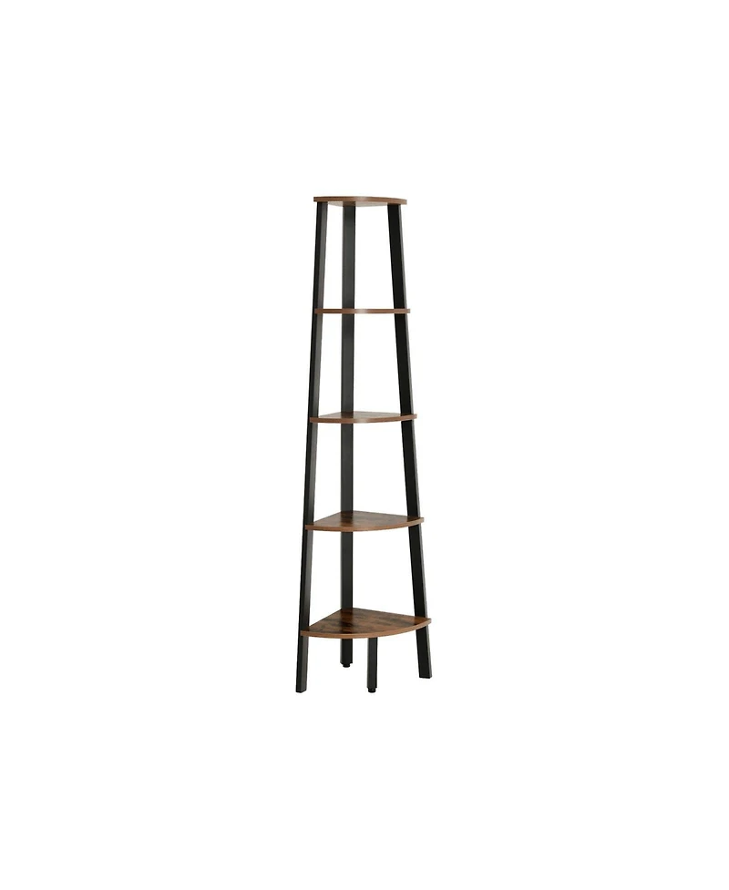 Slickblue Industrial Corner Shelf, 5-tier Bookshelf, Plant Stand, Wood Look Accent Furniture With Metal Frame