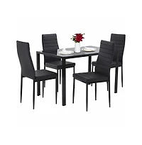 Sugift 5 Piece Dining Table Set for 4 Glass Dining Table and 4 Chairs Black