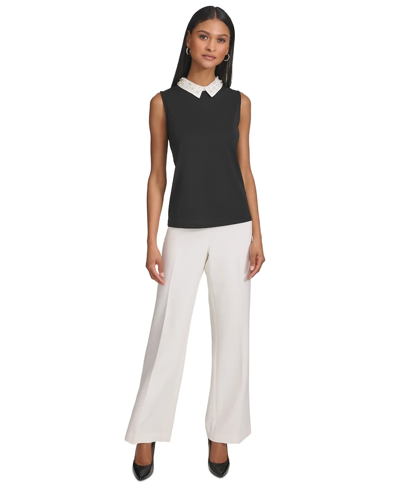 Karl Lagerfeld Paris Women's Embellished Collar Sleeveless Blouse