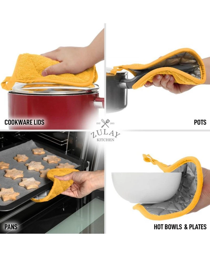 Washable Quilted Terry Cloth Potholder for Cooking and Baking (6 Pack)
