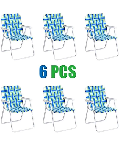 Gymax Set of 6 Patio Folding Web Chair Portable Beach Camping Red